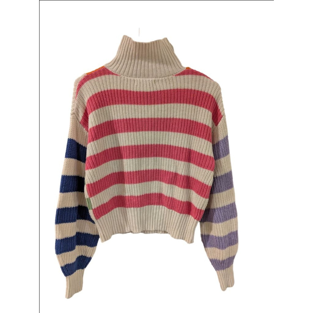 Women's Sincerely Jules 90s Retro Knit Striped Quarter-Zip Sweater S Multi-color - Picture 3 of 5